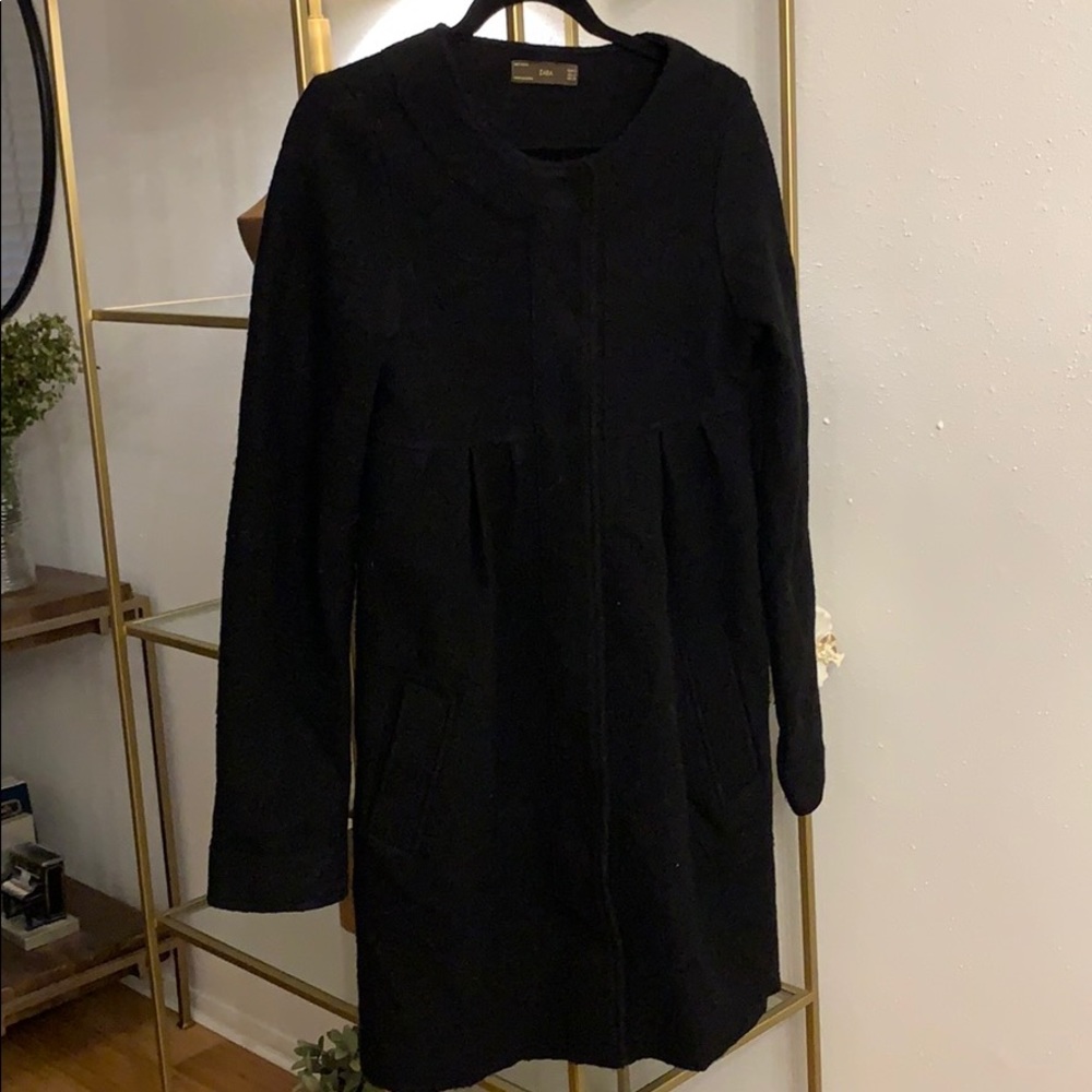 Zara 100% black wool coat small